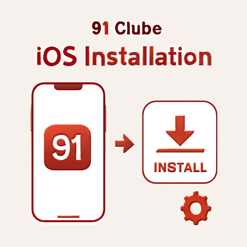 Illustration of the installation steps for 91 Clube on iOS devices.