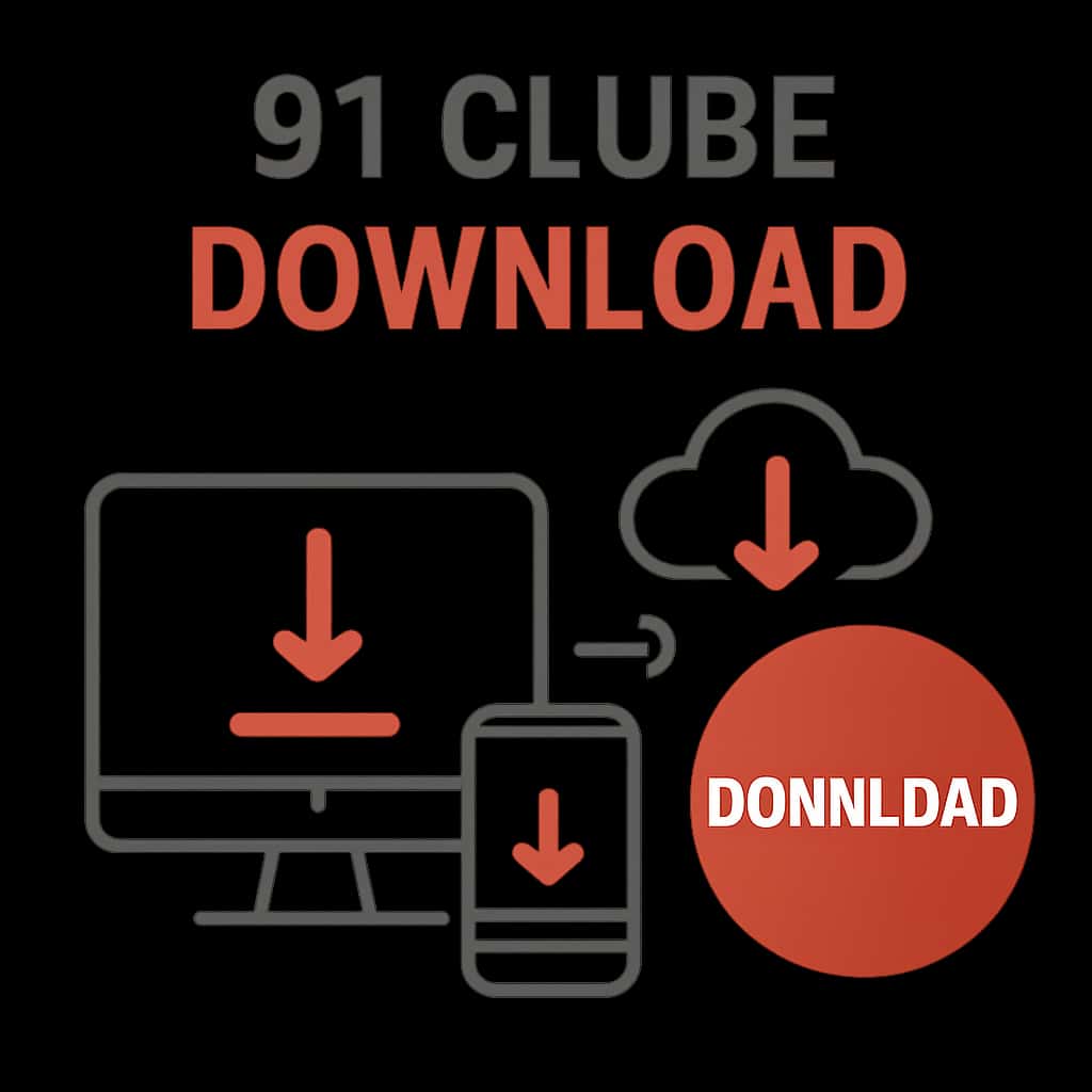 An educational diagram illustrating the steps of downloading 91 Clube.