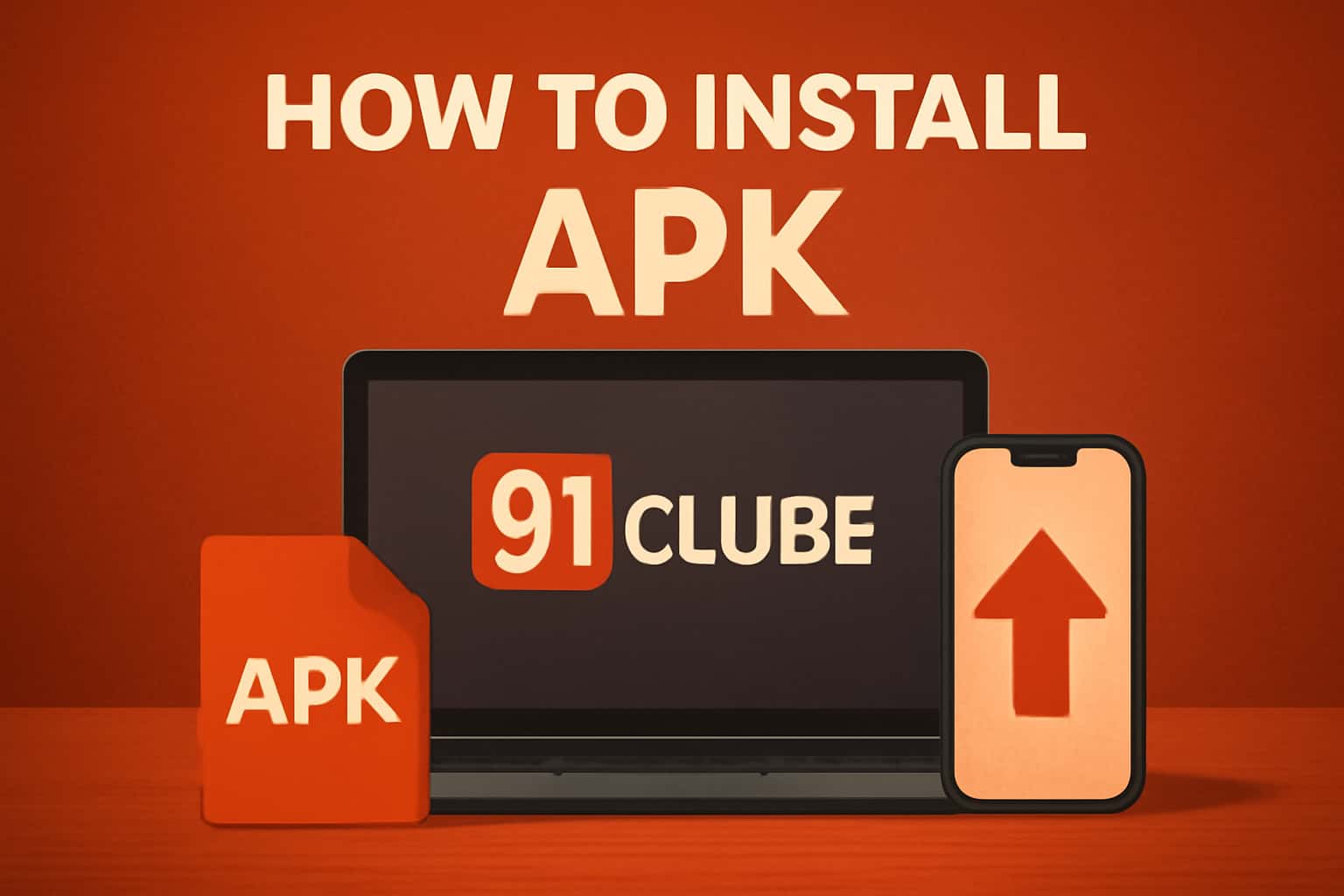Visual representation of instructions for installing 91 Clube APK.