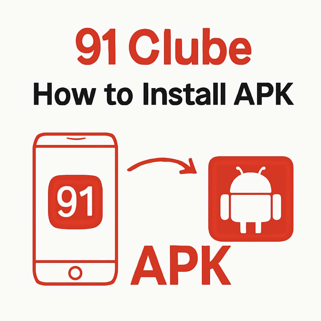 Illustration outlining the steps to install 91 Clube APK.