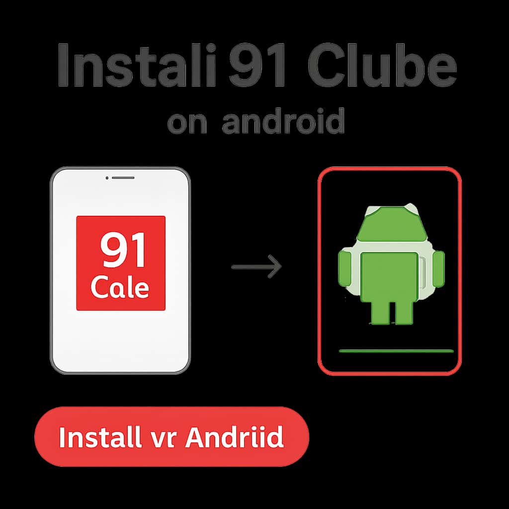An educational diagram detailing the installation steps for the 91 Clube app.