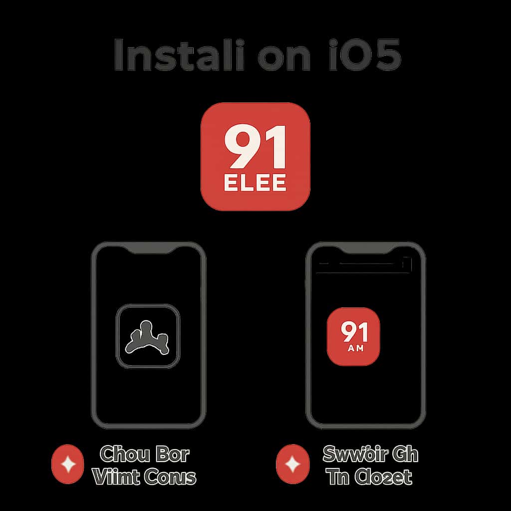 Illustration of the steps required to install 91 Clube on iOS.