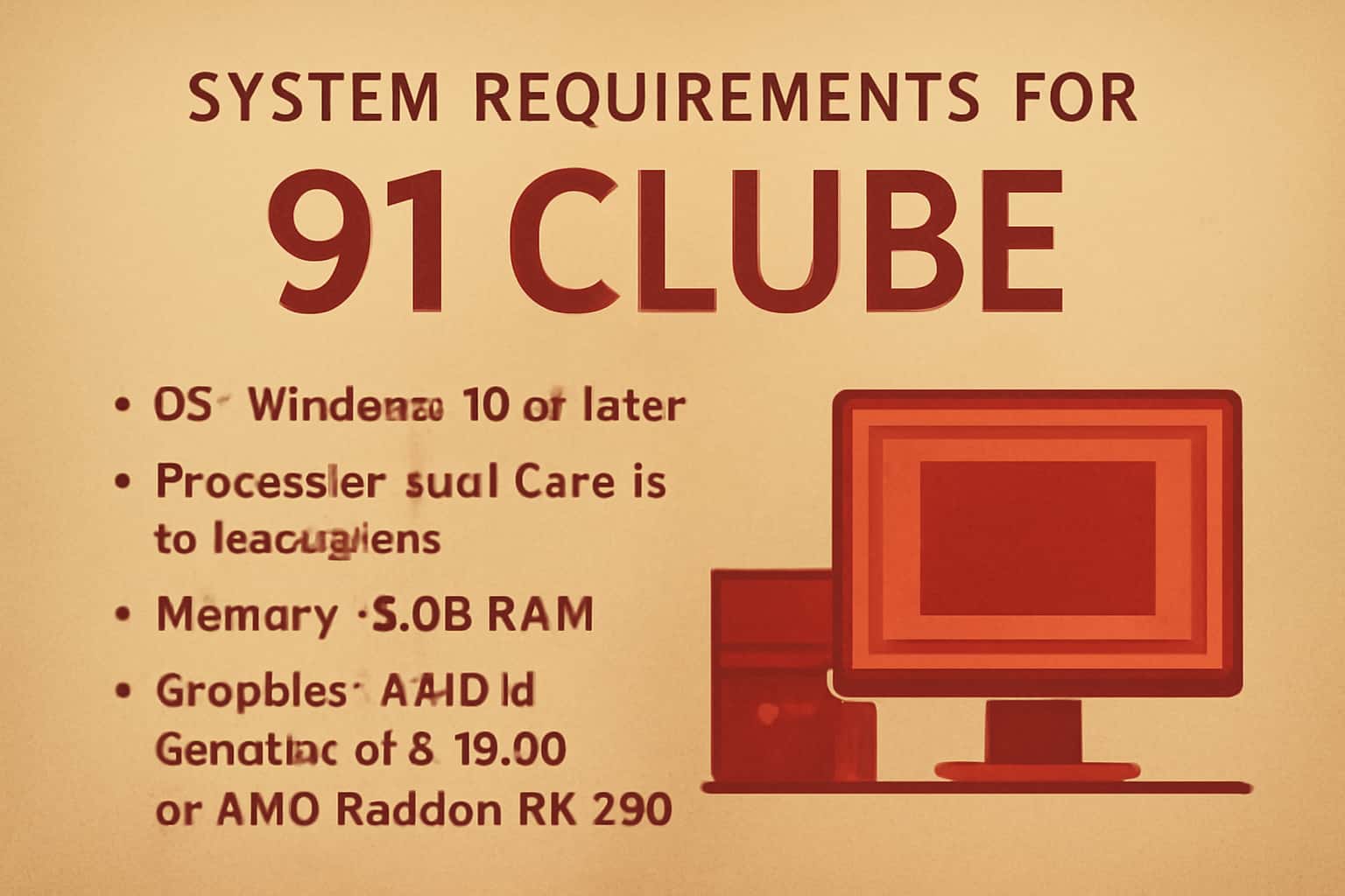 Informational visual regarding system requirements for the 91 Clube app.